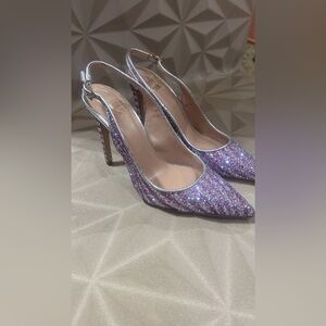 Holiday party ready NWT Gianna Melani purple silver Glitter Stiletto Heels Italy